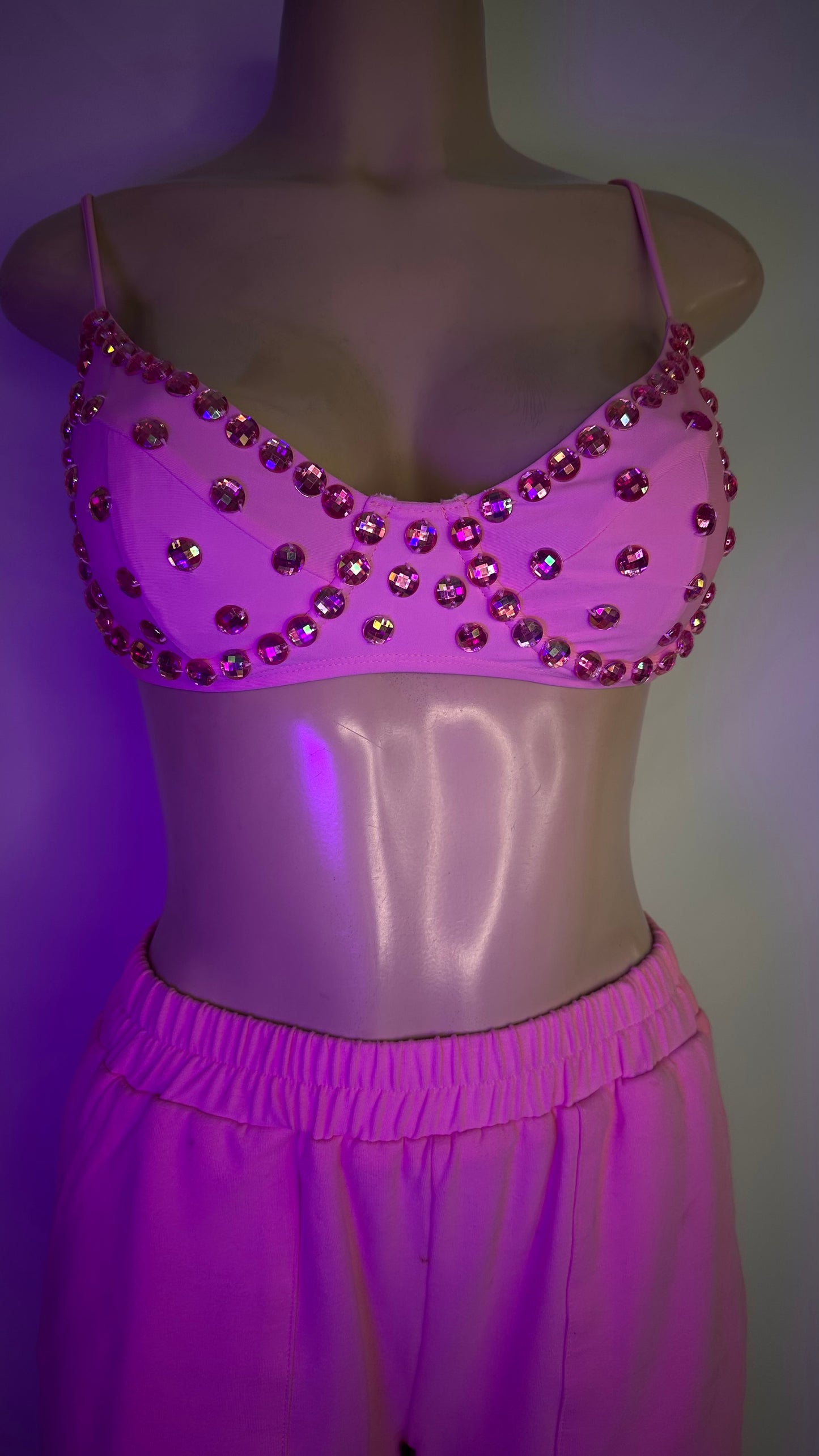 Pink Rhinestone bra and cargo pants 2 piece