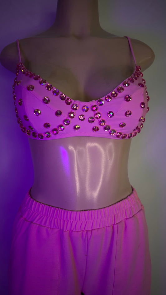 Pink Rhinestone bra and cargo pants 2 piece