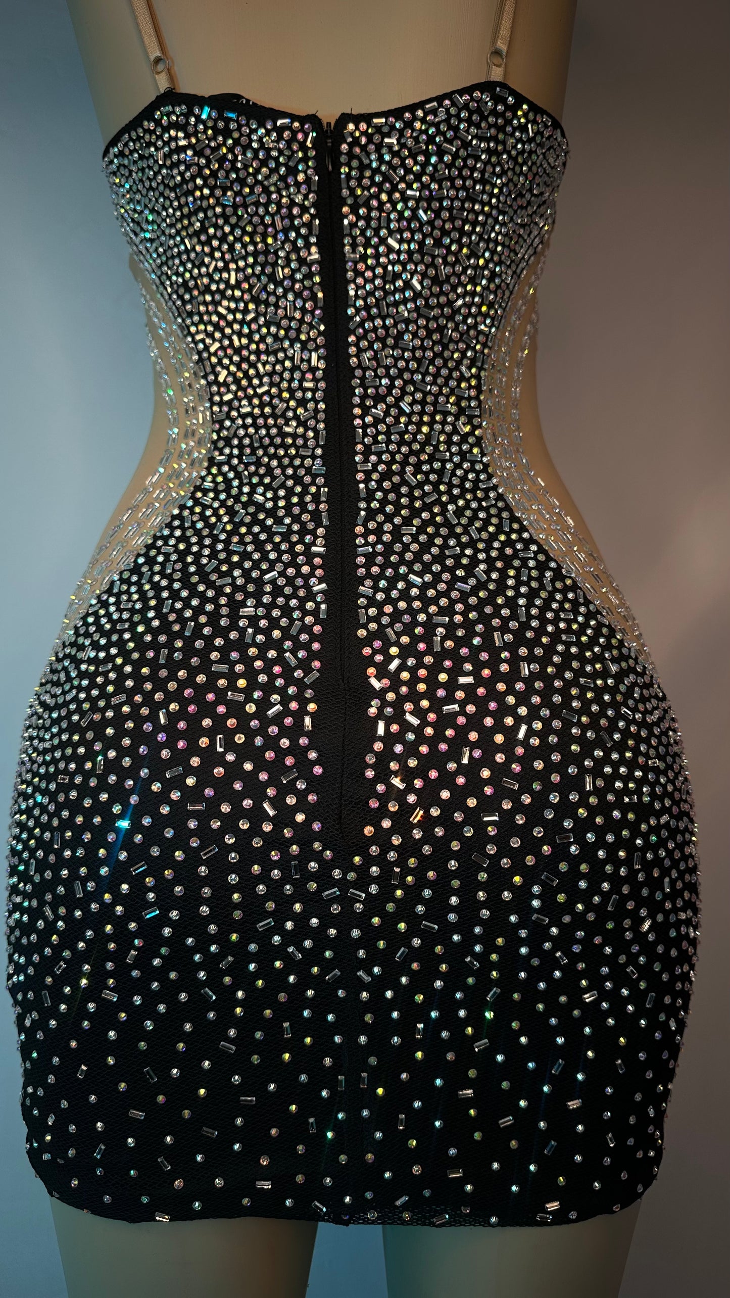 Black rhinestone dress curve illusion