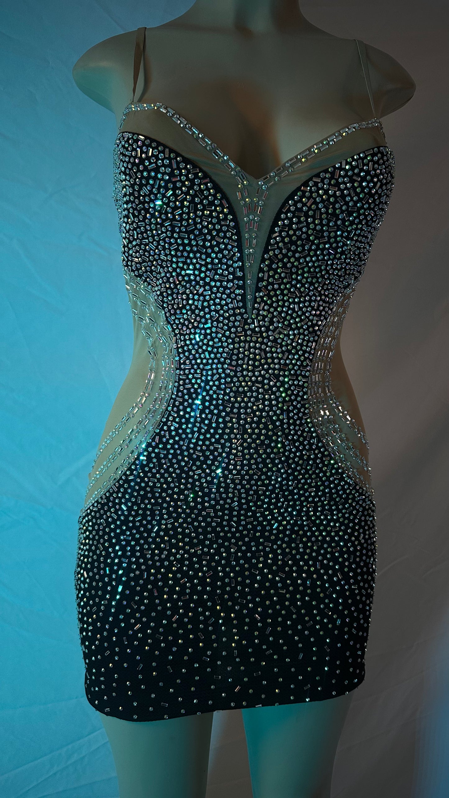 Black rhinestone dress curve illusion